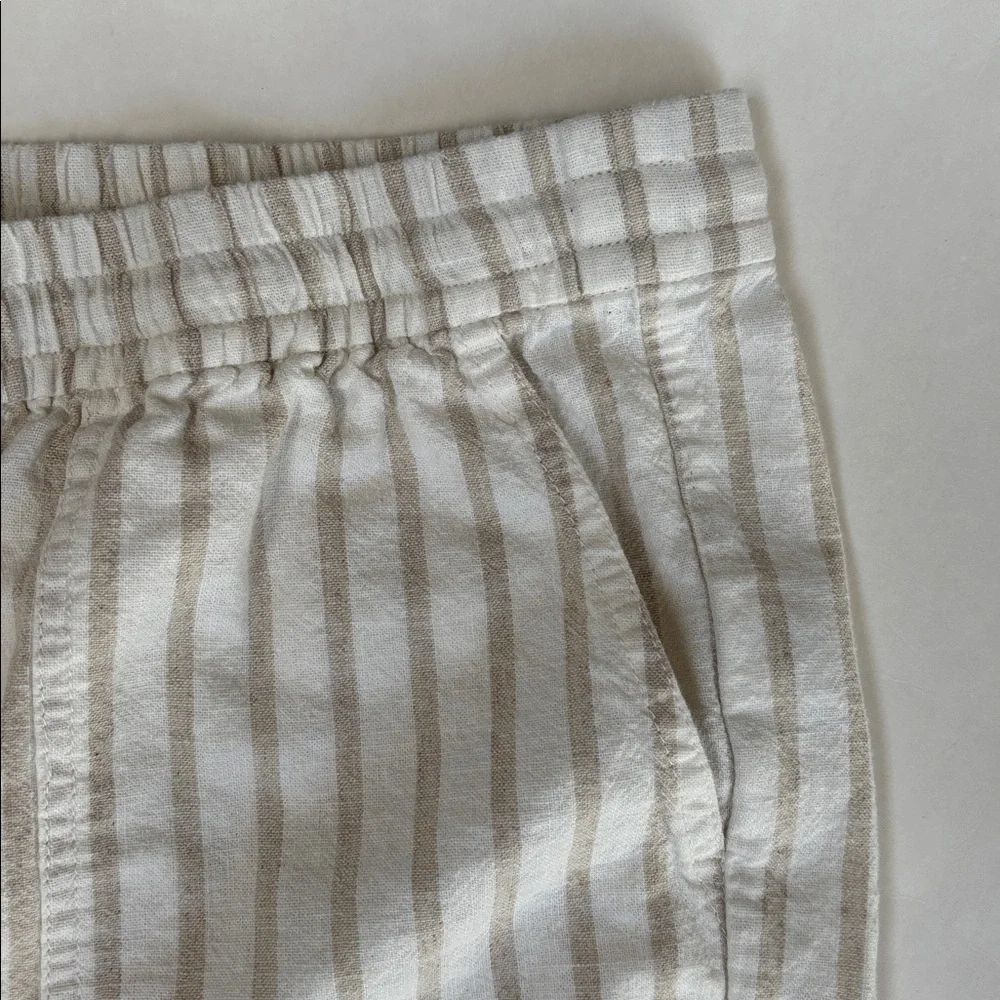 J Crew Linen‎ Cotton Beige Cream Striped Pull On Pants Beach Women’s Large Tall